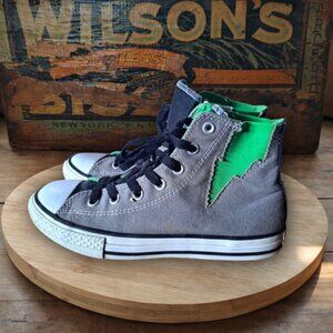 Converse Sneakers, Kid Size 3, Unisex, Grey Gray w/ Green Lightning, High Tops